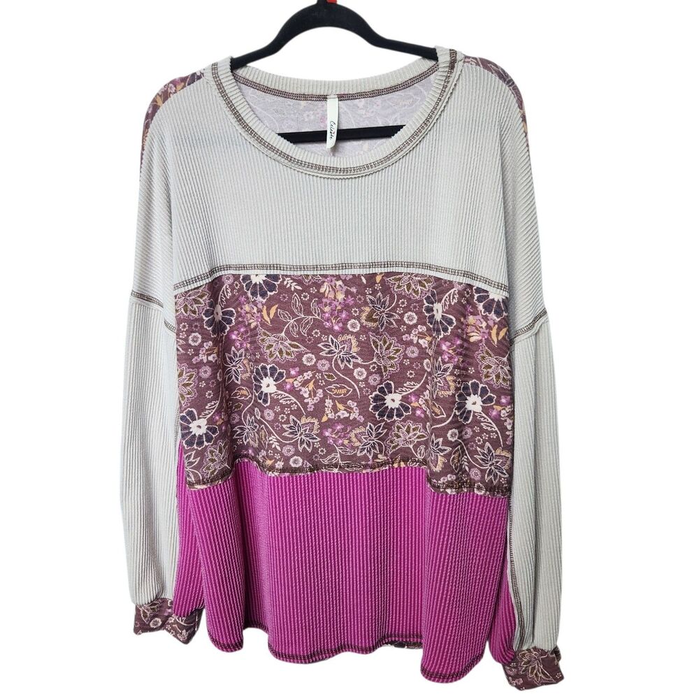 Celeste Mix Media Waffle-Knit Tunic 2XL USA Boho Chic Lagenlook Whimsigoth Artsy